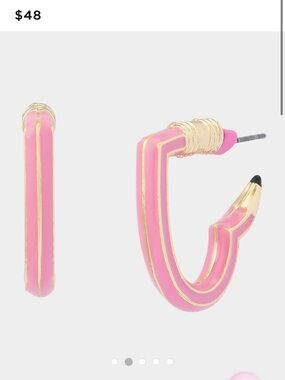 Betsy Johnson Pink Enamel Pencil Huggie Earrings - Gold Trim